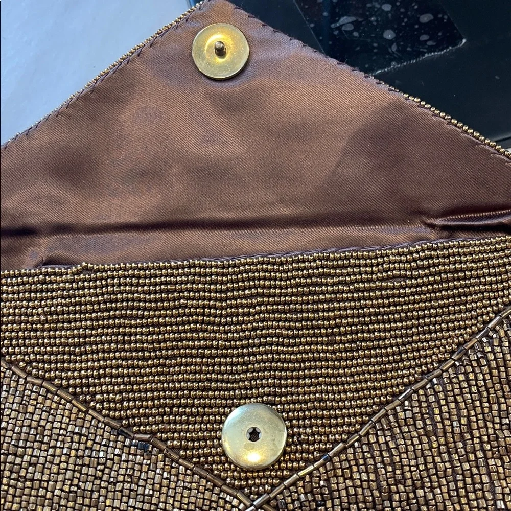 Elegant Brown Beaded Clutch envelope style snap closure